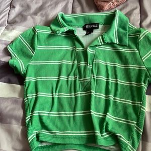 Green collared crop top with white stripes